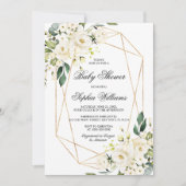 白いバラと緑の赤ちゃんシャワー 招待状 (正面)