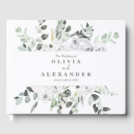 白いバラと緑エレガントのフローラ結婚 ゲストブック