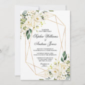 白いバラと緑結婚色の 招待状 (正面)