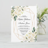 白いバラと緑結婚色の 招待状 (スタンド正面)