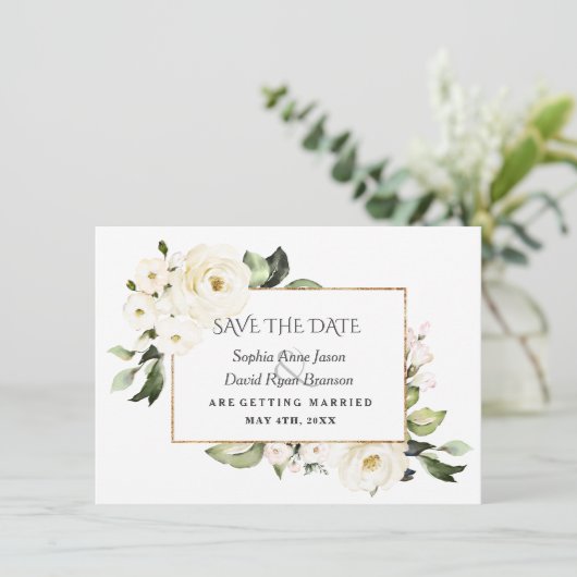 白いバラと芍薬のブーケ ウェディング セーブザデート (スタンド正面)