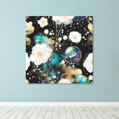 白いバラと虹色のバブル抽象芸術 キャンバスプリント (インサイチュ (ウッドフロア))