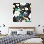 白いバラと虹色のバブル抽象芸術 キャンバスプリント (インサイチュ (寝室))