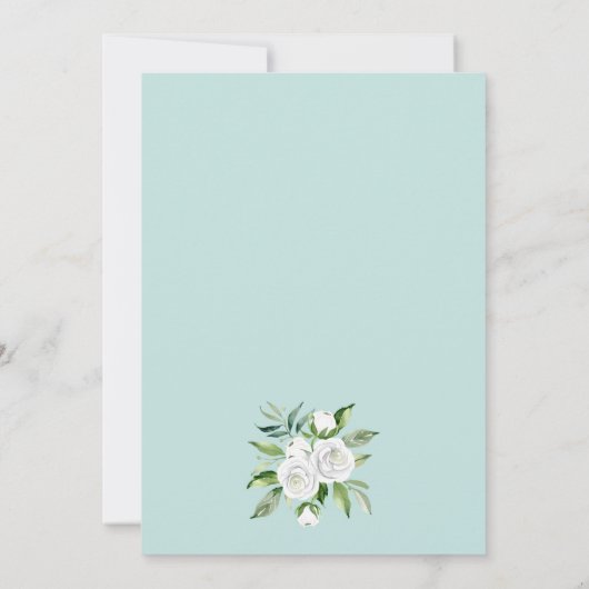 白いバラと赤ちゃんの息の青淡い色のい結婚の 招待状 (裏面)