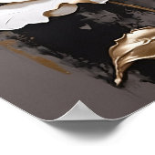 白いバラと金ゴールド絵画の葉 ポスター (角)