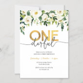 白いバラと金ゴールド1ダーフル誕生日招待状 マグネット招待状 (正面)