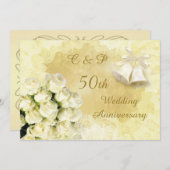 白いバラと鈴 50周年記念結婚式 招待状 (正面/裏面)