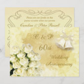 白いバラと鈴 60周年結婚記念日 招待状 (正面/裏面)