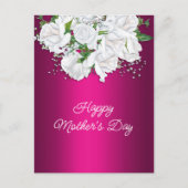 白いバラと鮮やかピンクの母の日 ポストカード (正面)