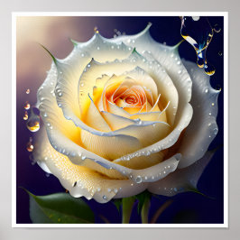 白いバラに水をぶら下げる ポスター
