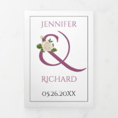 白いバラのカシス紫のアンパサンド結婚。 三つ折り招待状 (カバー)