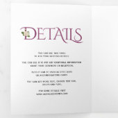 白いバラのカシス紫のアンパサンド結婚。 三つ折り招待状 (内部最初)