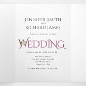 白いバラのカシス紫のアンパサンド結婚。 三つ折り招待状 (内部中)