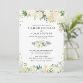 白いバラのクリームゴールドエレガントな花のウェディング 招待状 (スタンド正面)