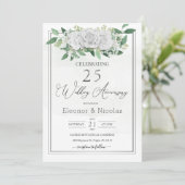 白いバラのグリーン 25周年記念結婚式 招待状 (スタンド正面)