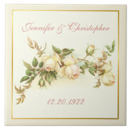 白いバラのスプレー記念日 タイル