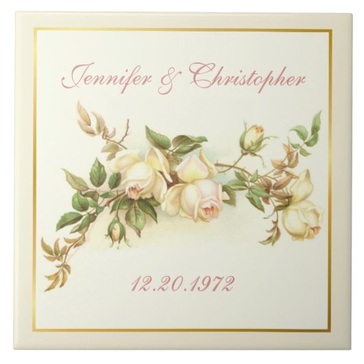 白いバラのスプレー記念日 タイル (正面)