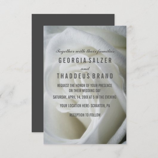 白いバラのテクスチャー付き結婚式のカード 招待状 (正面/裏面)