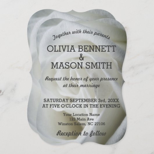 白いバラのテ結婚クスチャカード 招待状 (正面/裏面)