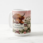 白いバラのハイランドカウバレンタイン コーヒーマグカップ (正面左)