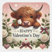 白いバラのハイランドカウバレンタイン スクエアシール (正面)