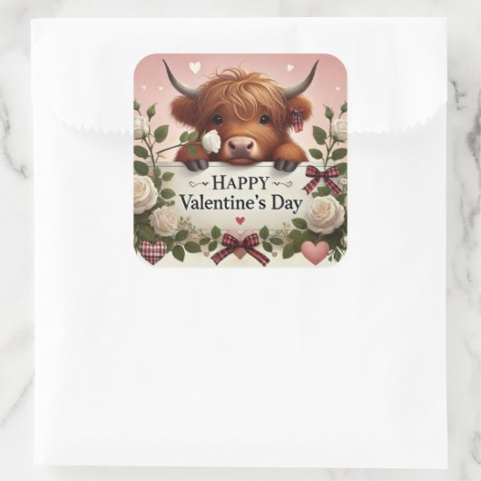 白いバラのハイランドカウバレンタイン スクエアシール (バッグ)