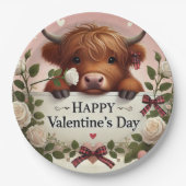 白いバラのハイランドカウバレンタイン ペーパープレート (正面)