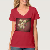 白いバラのバンチ赤いTシャツ Tシャツ (正面)