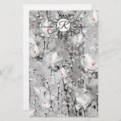 白いバラのフローラの冬の灰色のパターン 便箋 (正面/裏面)