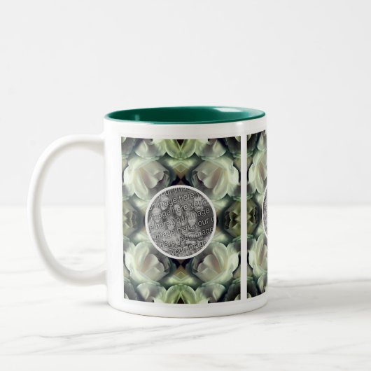 白いバラのフローラ抽象芸術自分の写真を追加 ツートーンマグカップ (左)