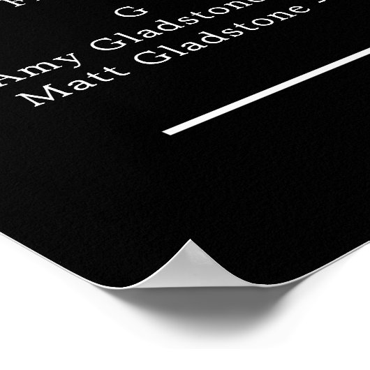 白いバラのフローラ黒のアルファベットの座席表 ポスター (角)