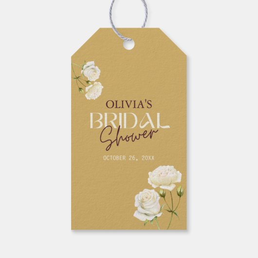 白いバラのブライダルシャワーとともに咲く愛 ギフトタグ (裏面)