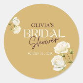 白いバラのブライダルシャワーとともに咲く愛 ラウンドシール (正面)