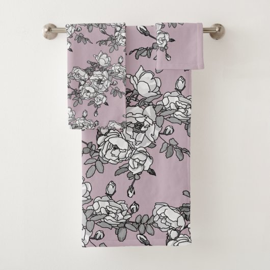 白いバラのラベンダーの背景 バスタオルセット (インサイチュ)
