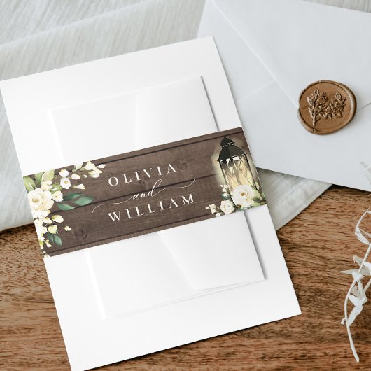 白いバラのランタン　素朴な木製のウェディング 招待状ベリーバンド