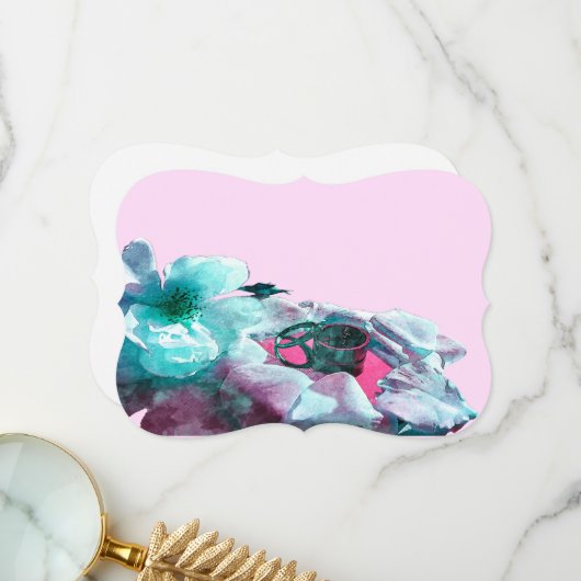 白いバラのリングや輪花びら サンキューカード (正面/裏面インサイチュ)