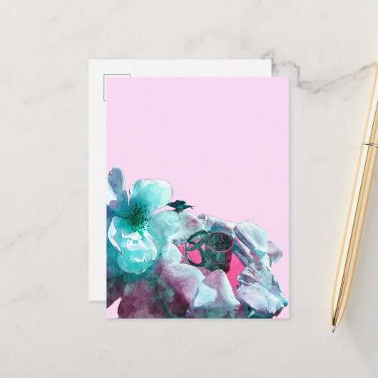 白いバラのリングや輪花びら 案内ポストカード (正面/裏面インサイチュ)