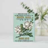 白いバラのヴィンテージ日本のシルクラベル ポストカード (スタンド正面)