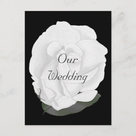 白いバラの上に黒，結婚式招待状はがき インビテーションポストカード (正面)