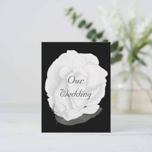 白いバラの上に黒,結婚式招待状はがき インビテーションポストカード (スタンド正面)