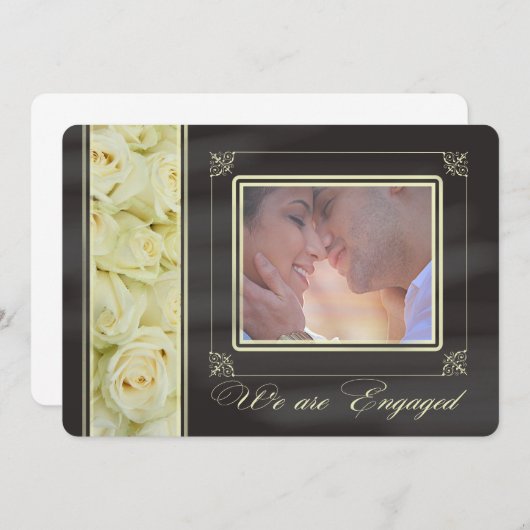 白いバラの写真 婚約発表 案内状 (正面/裏面)