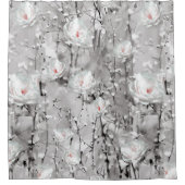 白いバラの冬のフローラ灰色の白いパターン シャワーカーテン (正面)