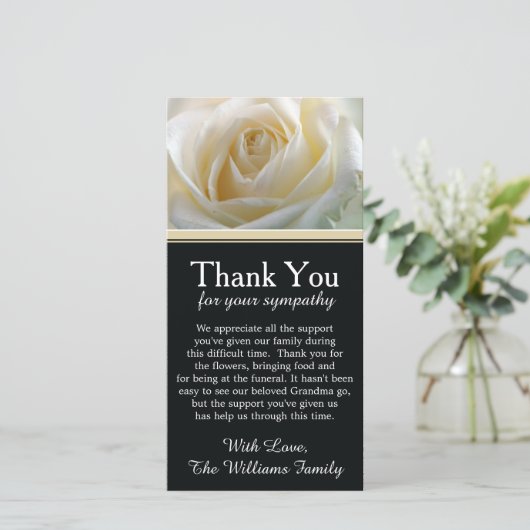 白いバラの死別の悔やみや弔慰は感謝していしています サンキューカード (スタンド正面)