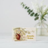 白いバラの水彩入りヴィンテージ 名刺 (スタンド正面)