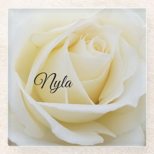 白いバラの白いバラのクローズアップ写真 ガラスコースター (正面)