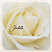 白いバラの白いバラのクローズアップ写真 スクエアペーパーコースター (正面)