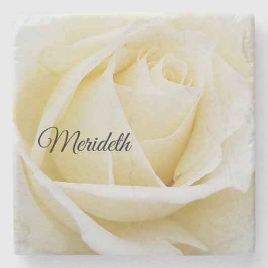 白いバラの白いバラのクローズアップ写真 ストーンコースター (正面)