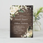 白いバラの素朴な木製ランタン水彩結婚式 招待状 (スタンド正面)