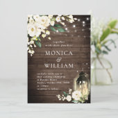 白いバラの素朴な木製ランタン水彩結婚式 招待状 (スタンド正面)