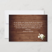 白いバラの素朴な木製ランタン ウェディング サンキューカード (裏面)